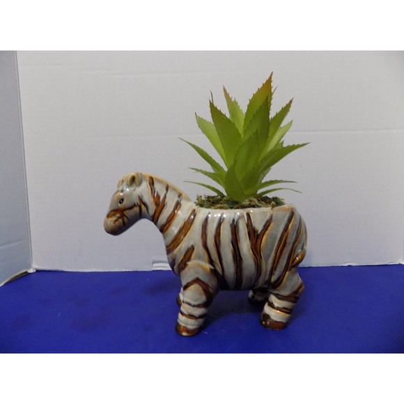 NEW Zebra Planter With Faux Plant Zebra Figurine Home Decor - Picture 3 of 5